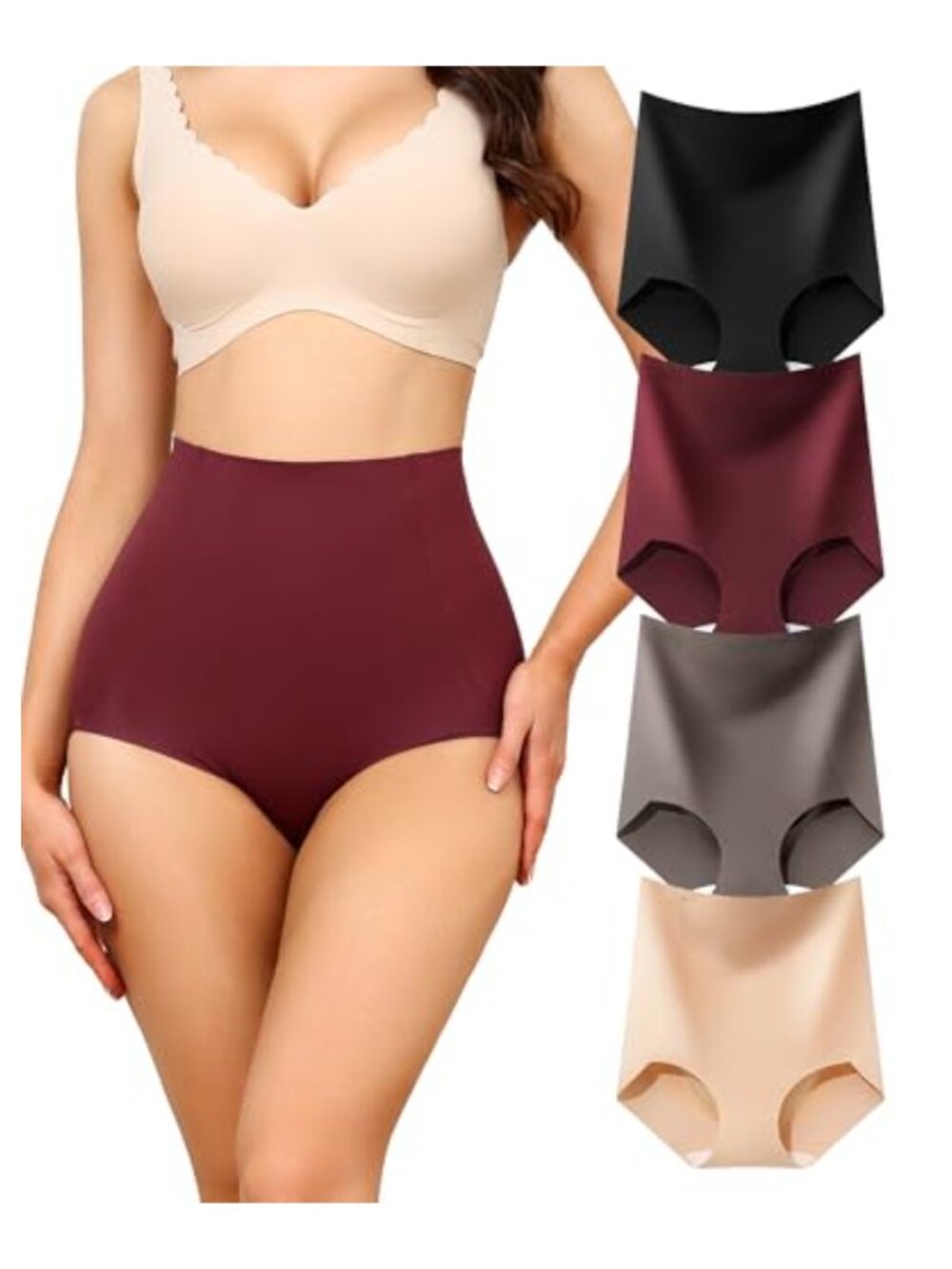 Tummy Control Underwear High Waisted Seamless Shapewear Panties 4-Pack